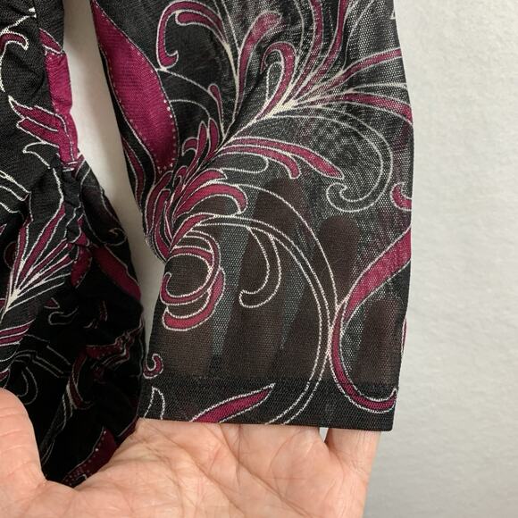 Women Sheer Mesh Faux Wrap Babydoll Top Sz L Paisley Fairy Grunge Whimsigoth Y2K - Picture 5 of 15